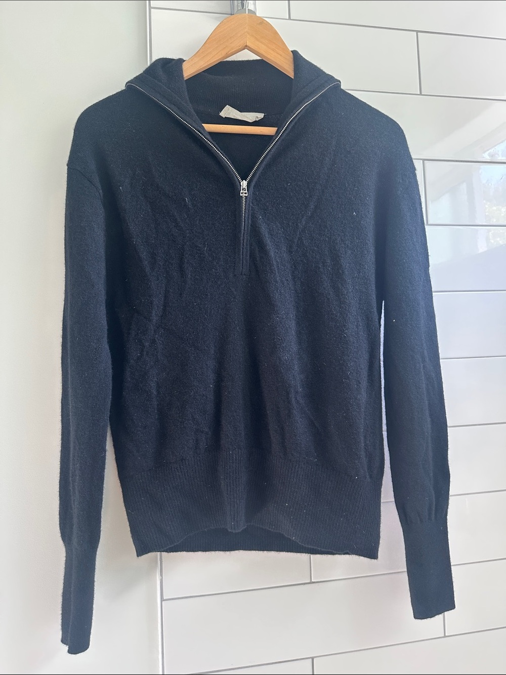 Everlane Black Half-Zip Wool and Yak Sweater Funnel Neck Size Small - Picture 2 of 5